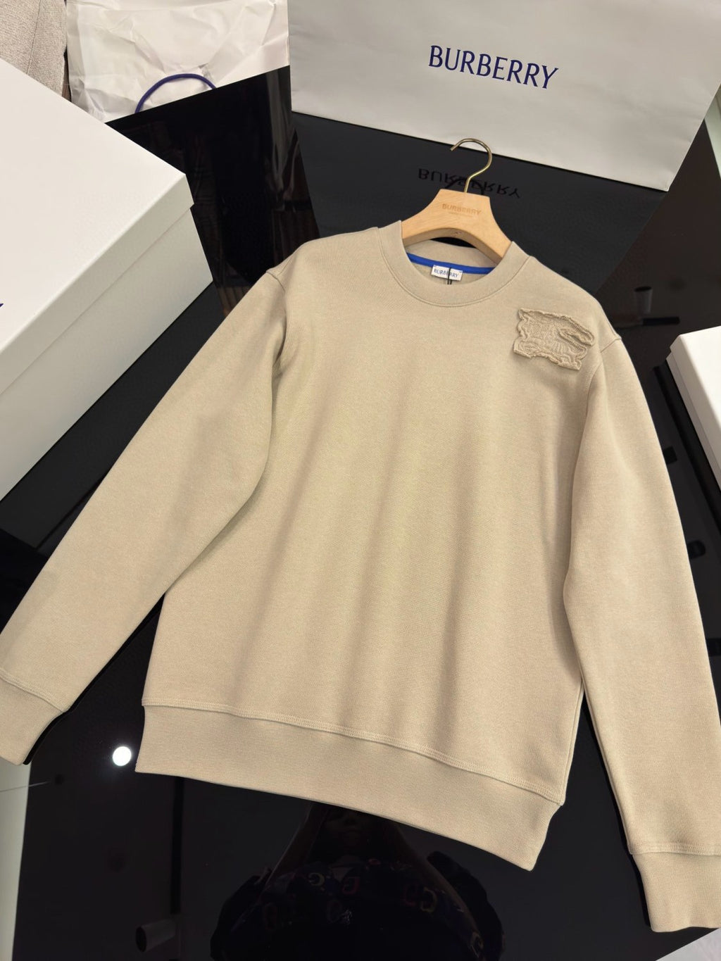 Burberry Men's Spring And Fall Solid Color Embroidery Pattern Print Round Neck Long Sleeved Sweatshirt Elastic Drawstring Casual Pants Suit Set #74742