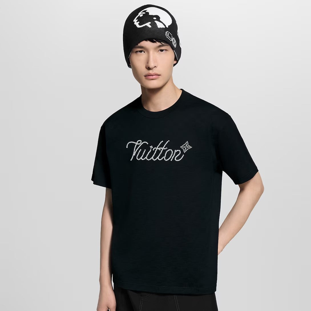 Louis Vuitton Men's Summer Fashion Casual Solid Color Beaded Embroidered Logo Jacquard Fabric Short-sleeve T-Shirt #78452