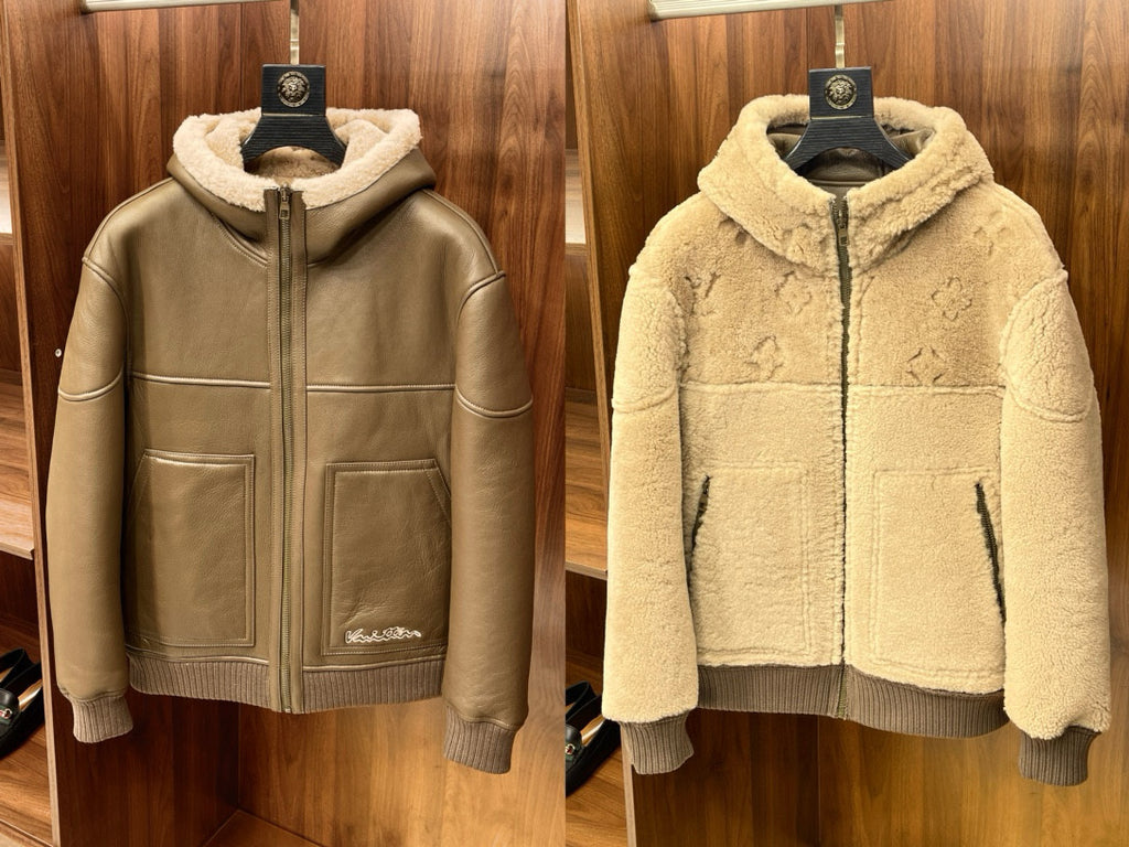 Louis Vuitton Men's Winter Reversible Shearling Hooded Blouson Zip Long Sleeve Jacket #97639