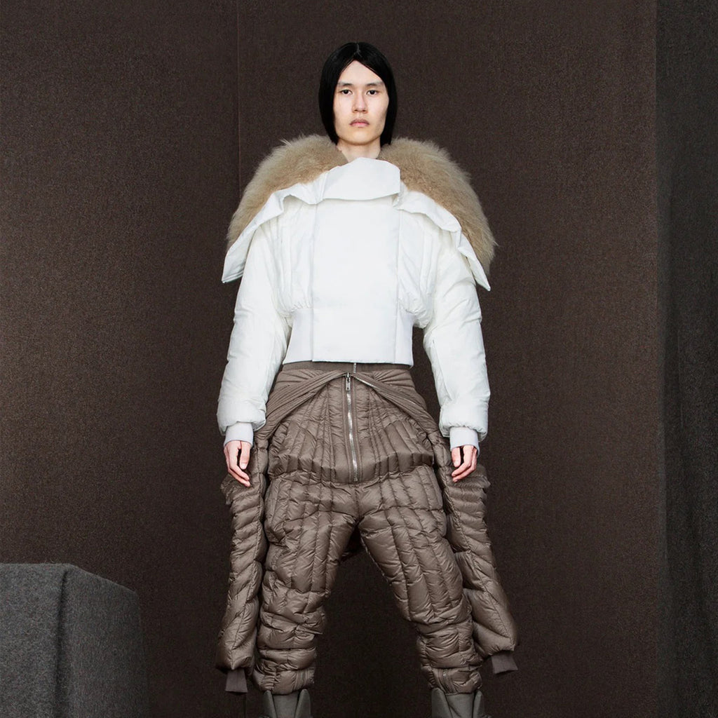 Moncler x Rick Owens Men's Women's Autumn And Winter Large Fur Collar Removable Trend High Street White Down Jacket Zip Hooded Jacket Ngvp #9794