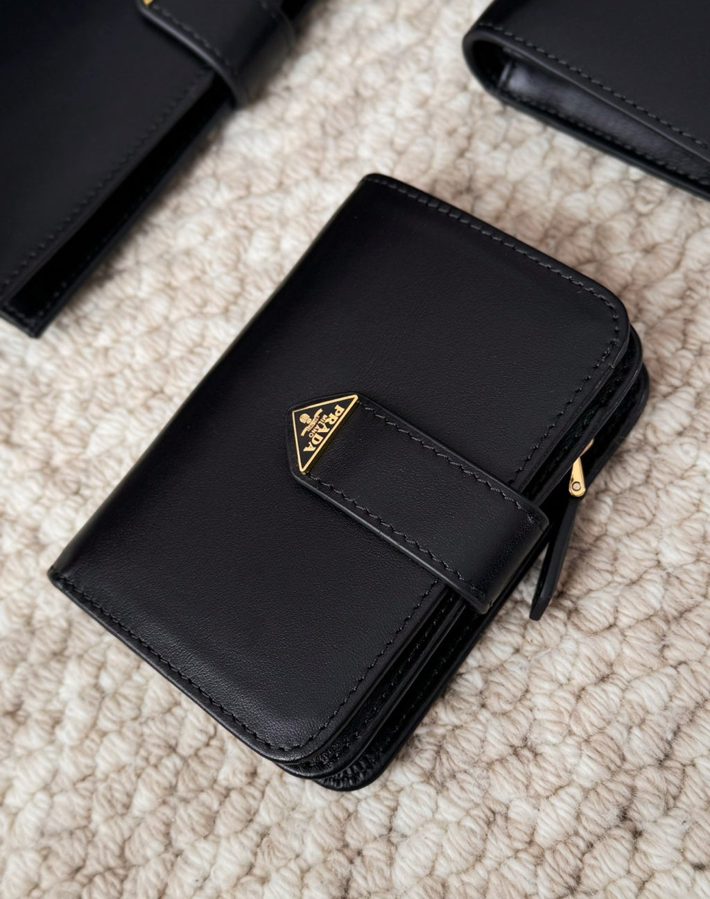 Prada Men's Triangle Logo Black Leather Coin Purse Card Case Bag Bags #75361
