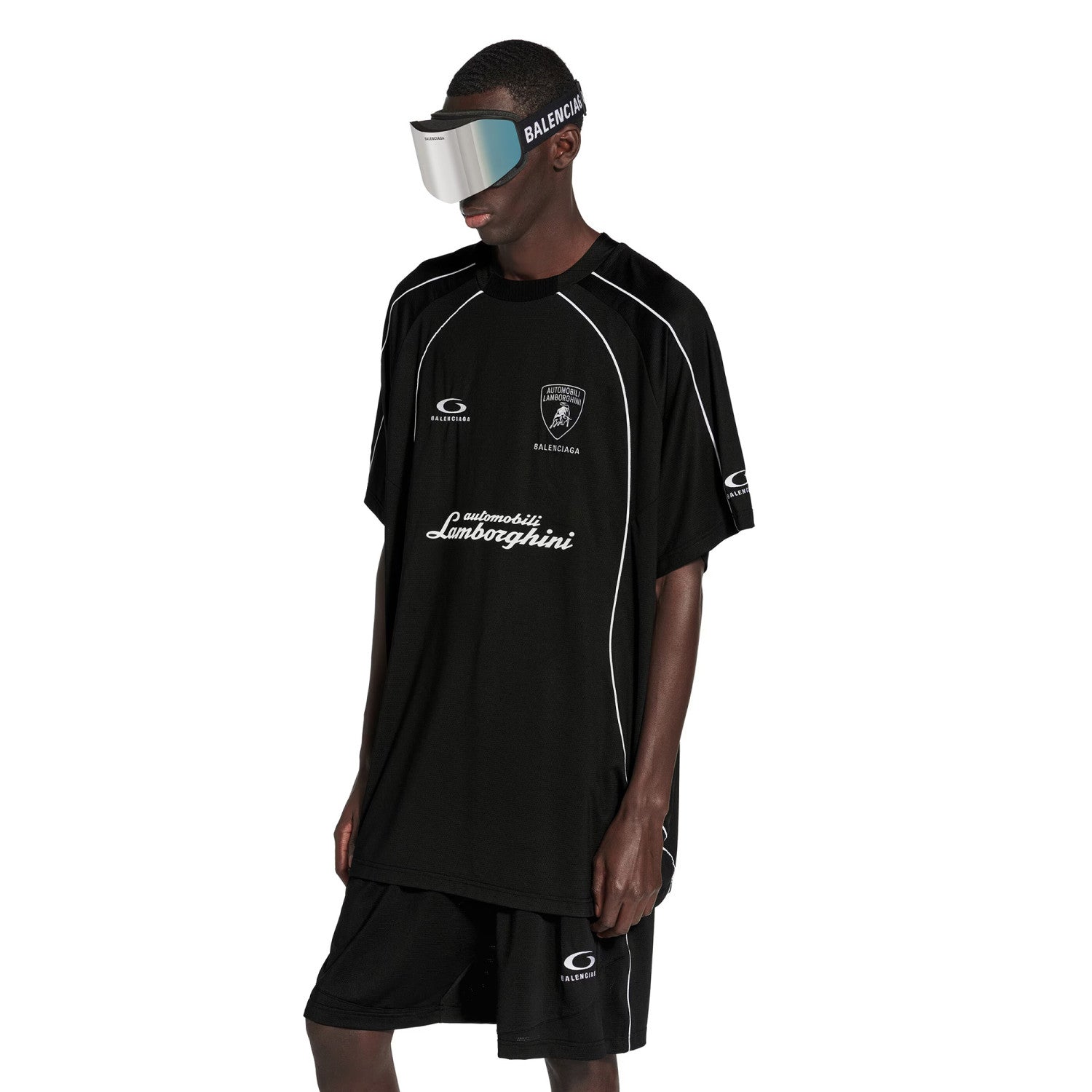 Balenciaga I Automobili Lamborghini Oversized Soccer Men's Summer Short Sleeved T-shirt In Black Mesh Jersey Casual Shorts Set Suit #77457
