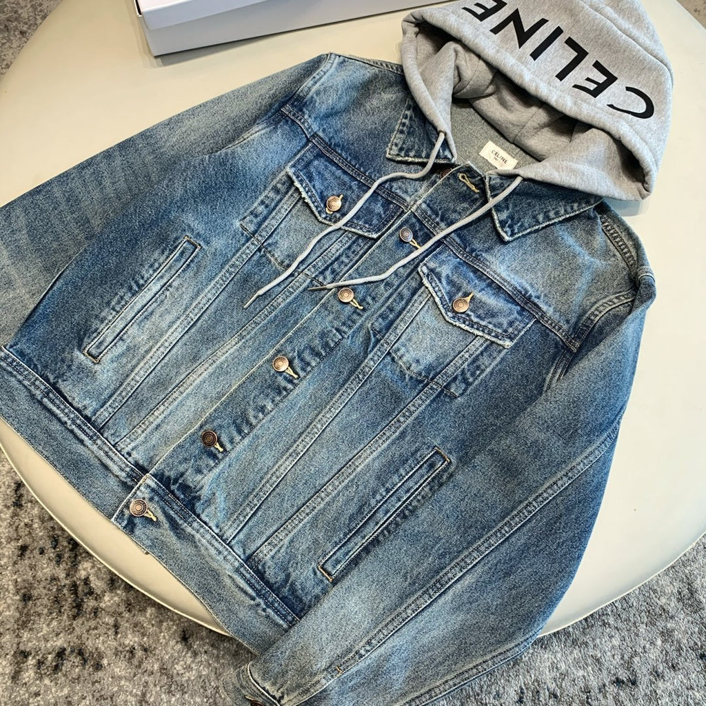 Celine Men's Autumn Blue Denim Single Breasted Hooded Jacket #75786