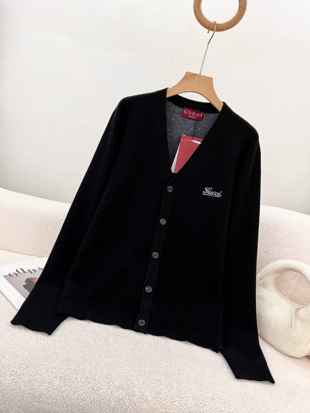 Gucci Men's Spring And Fall Embroidered Double Layer V-neck Single Breasted Long Sleeved Knit Jacket #74247