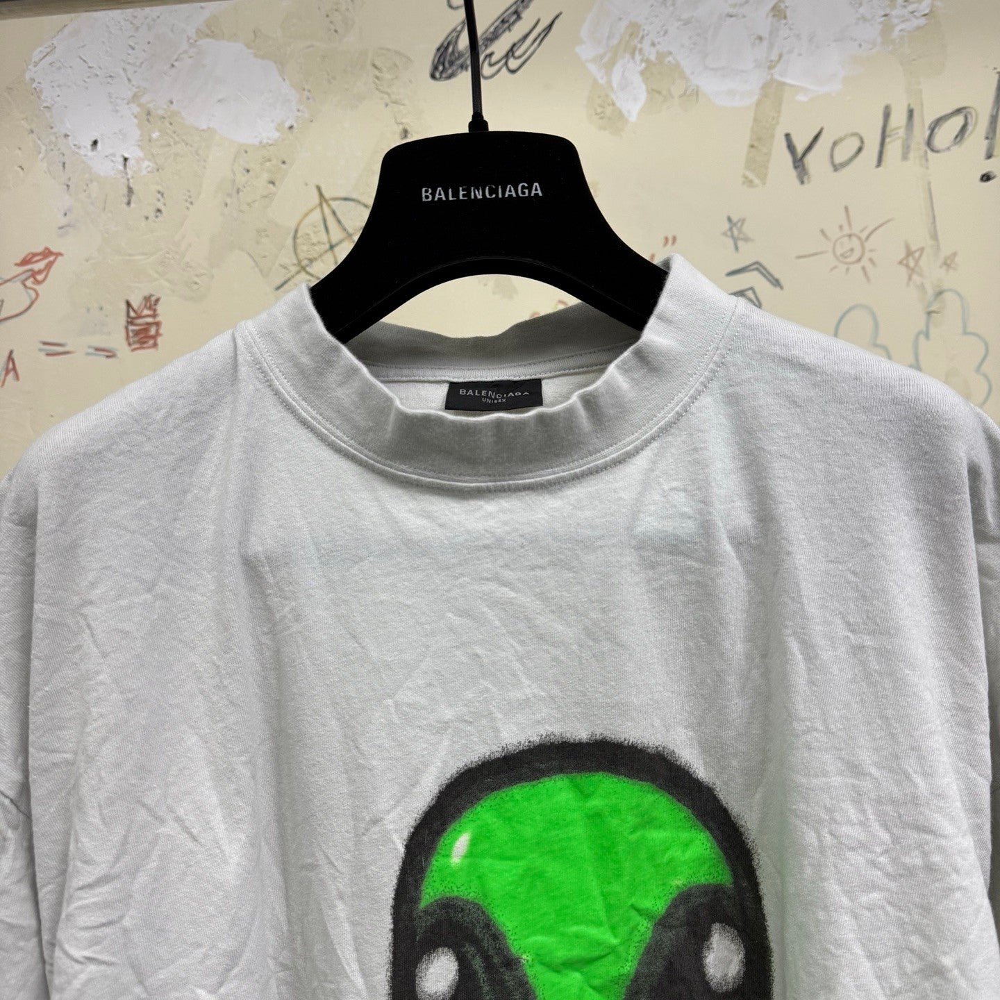 Balenciaga Hi There + Dripley Men's Summer Aged White Plain Knit Medium Fit T-Shirt #76723