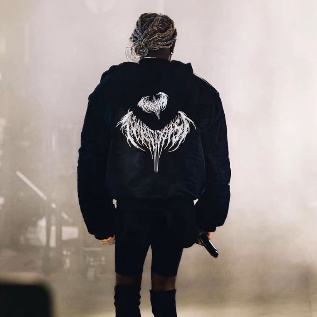 GRAILZ Playboi Carti Narcissist Cropped Bomber Jacket Men's Autumn And Winter Embroidered Logo Zipper Long Sleeve Solid Color Hooded Jacket Coat #71839