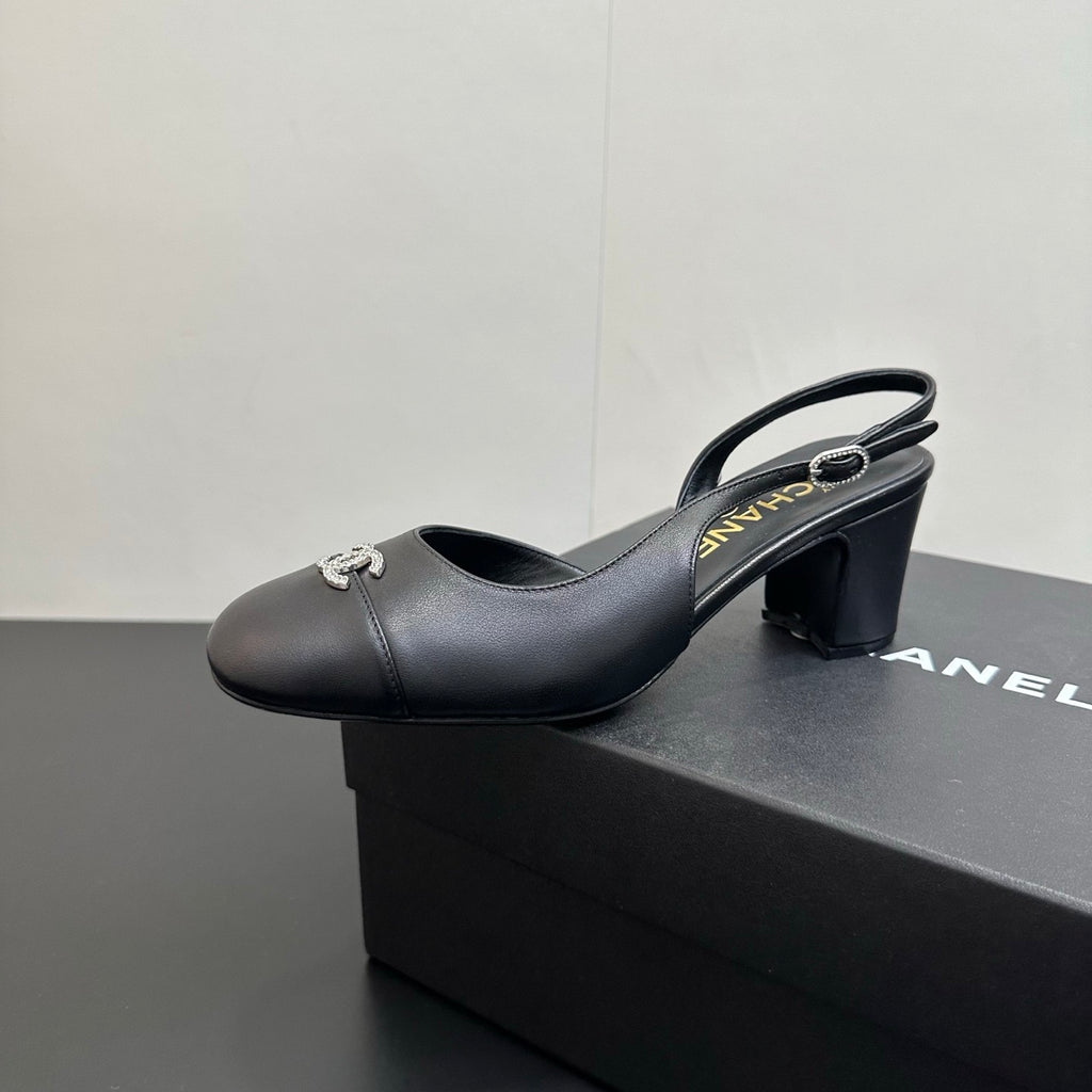 Chanel 6cm Heel Height Double C Thick Heel Back Hollow Color Block Stitching High Heel Sandals #333238