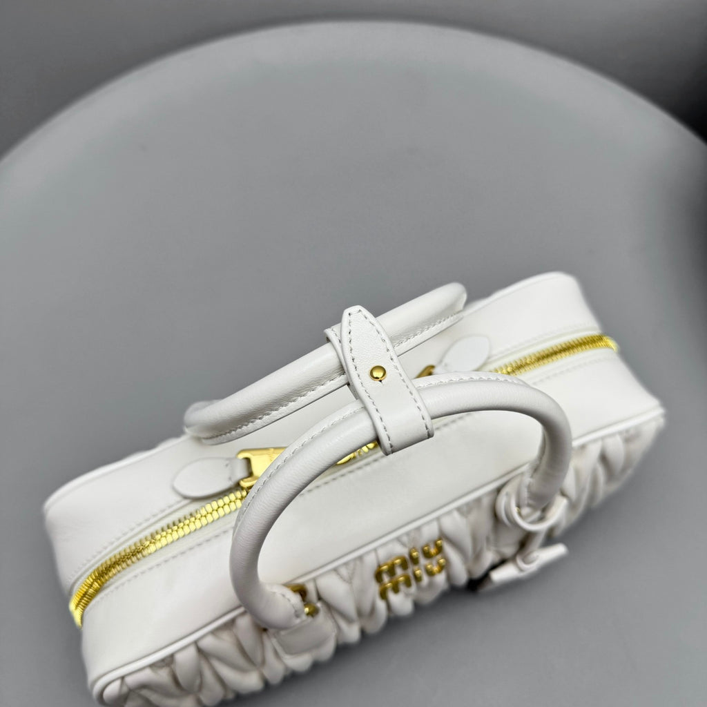 MiuMiu Arcadie matelassé Women's Solid Color Metal Engraved Logo Zipper Closure Leather Shoulder Bag Crossbody Tote Bags #77354