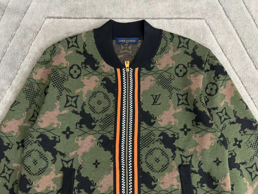 Louis Vuitton Men's Spring Autumn Solid Color Jacquard Pattern Sheep Wool Pilot Knit Long Sleeve Coat Jacket #71534