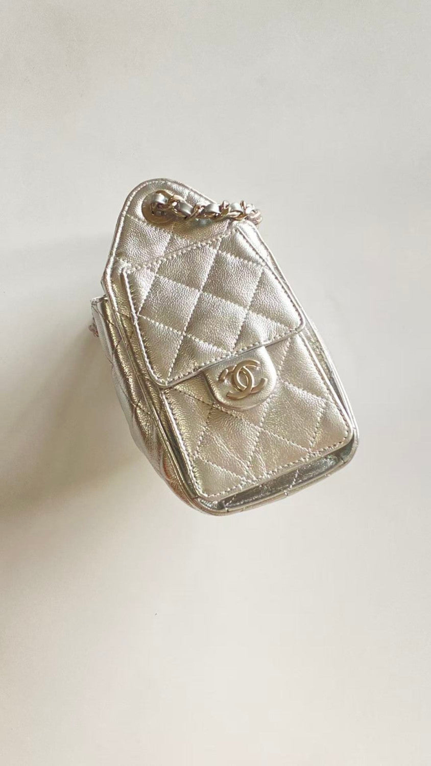 Chanel 25 Women's Mini Handbag Metallic Grained Embossed Calfskin And Silver Metal Silver #332929