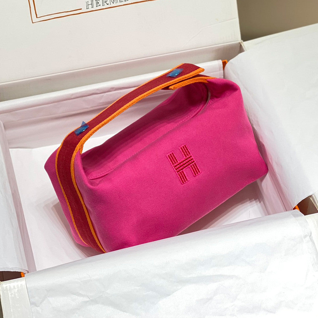 Hermes Classic Casual Color Block Canvas Tote Bag Makeup Bag Toiletry Bag Bags #78245