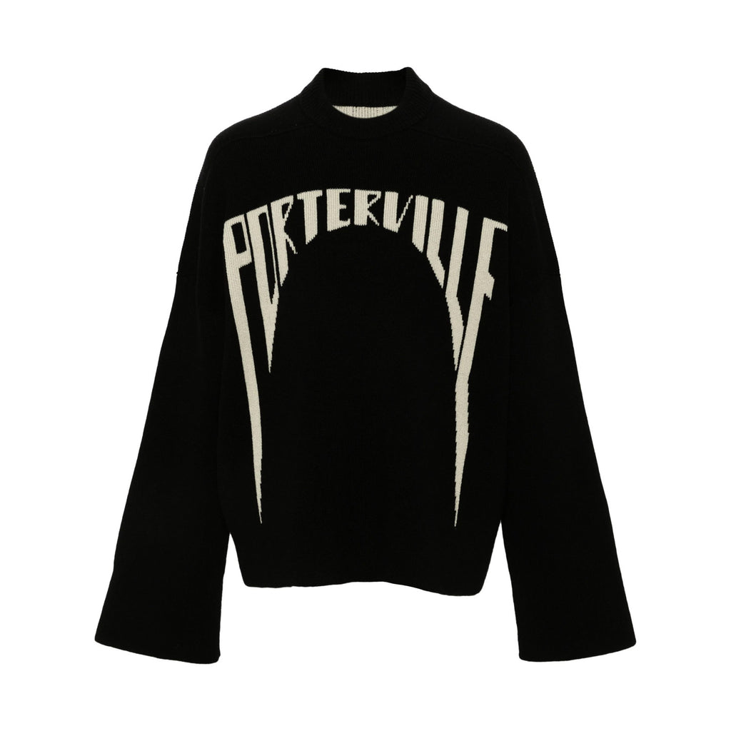 Rick Owens Men's Spring. Fall And Winter Half Turtleneck Letter Jacquard Black Knit Long Sleeve Wool Sweater Ngvp #9438
