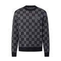 Louis Vuitton Men's Spring and Autumn Black Checkerboard Print Logo Pattern Round Neck Long Sleeve Sweater #73789