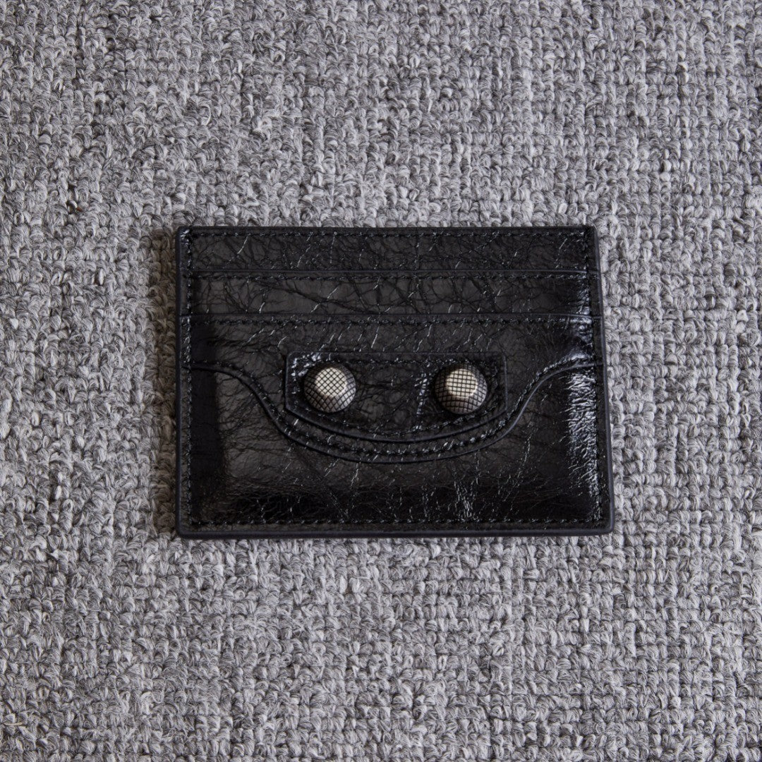 Balenciaga Le Cagole Distressed Silver Metal Accessory Logo Wallet Fine Grain Leather Card Holder Card Case Women's Black Bag Bags 764332210KR1000 Ngvp #1995