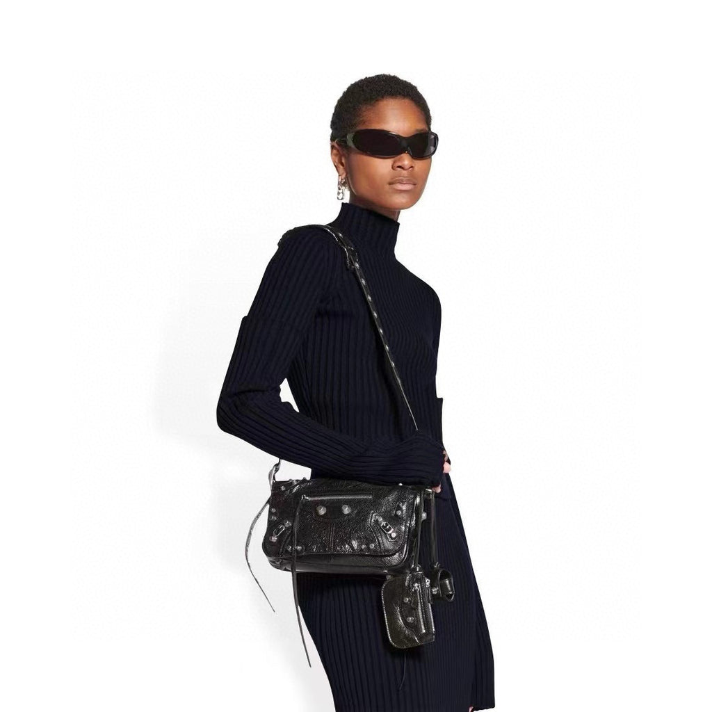 Balenciaga Le Cagole  Men's And Women's Fashion Casual Solid-Color Fine-Grain Lambskin Flap Bag with Adjustable Shoulder Strap Motorcycle Bag Crossbody Bag Bags #78492