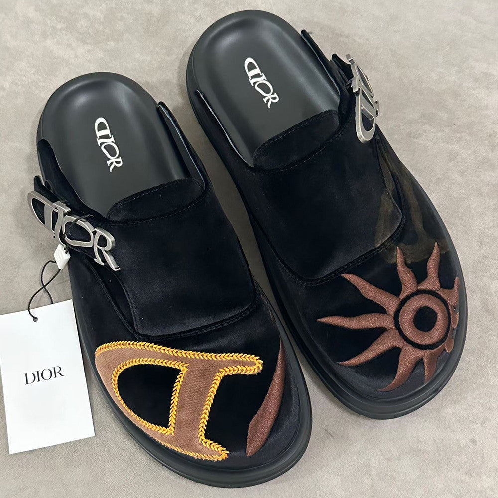 Dior Aqua Lewis Hamilton Velvet Round Toe Mules Slippers #385782