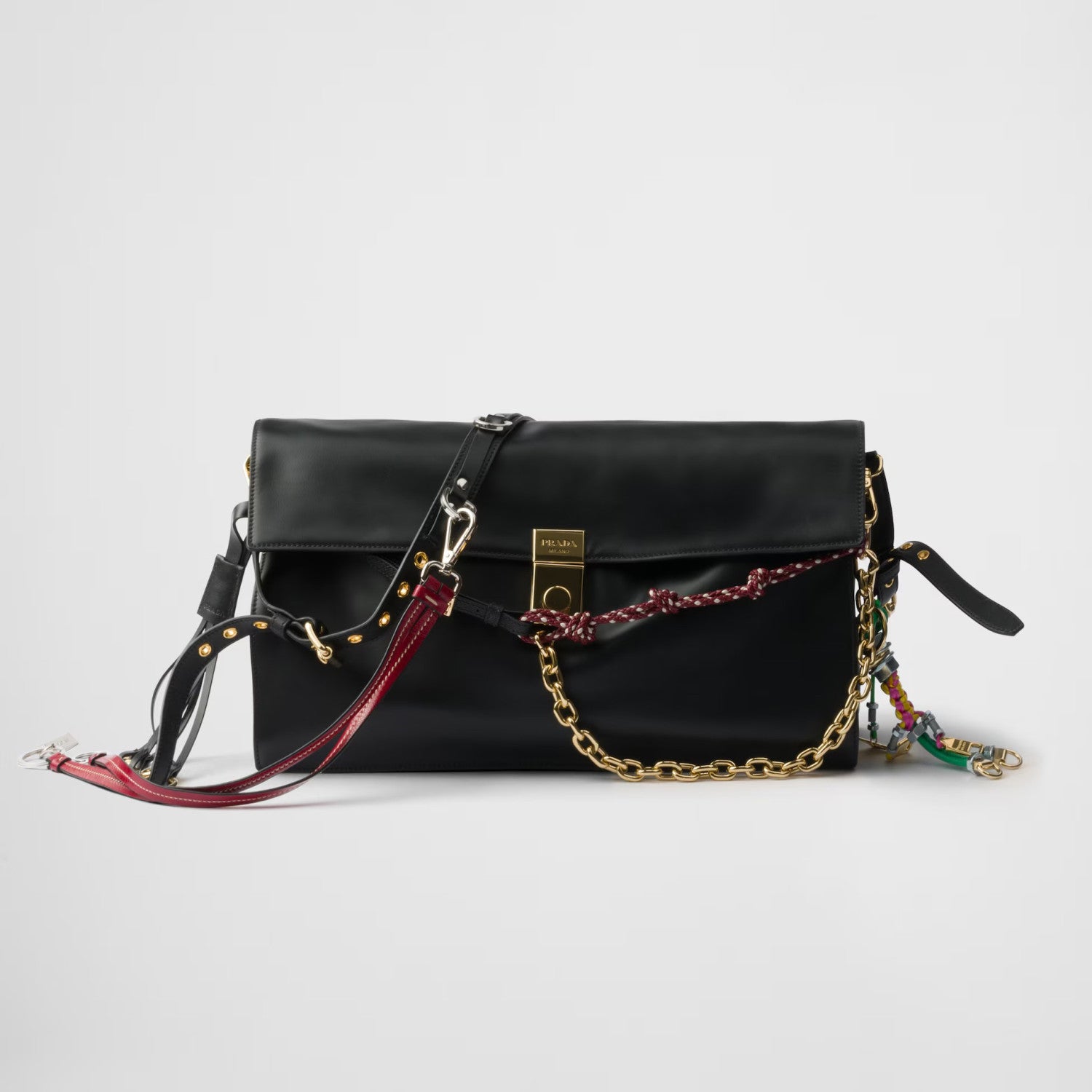 Prada Soft Sound Women's Metal Parts Snap Button Flap Closure Solid Color Leather Crossbody Shoulder Bag Bags #76359