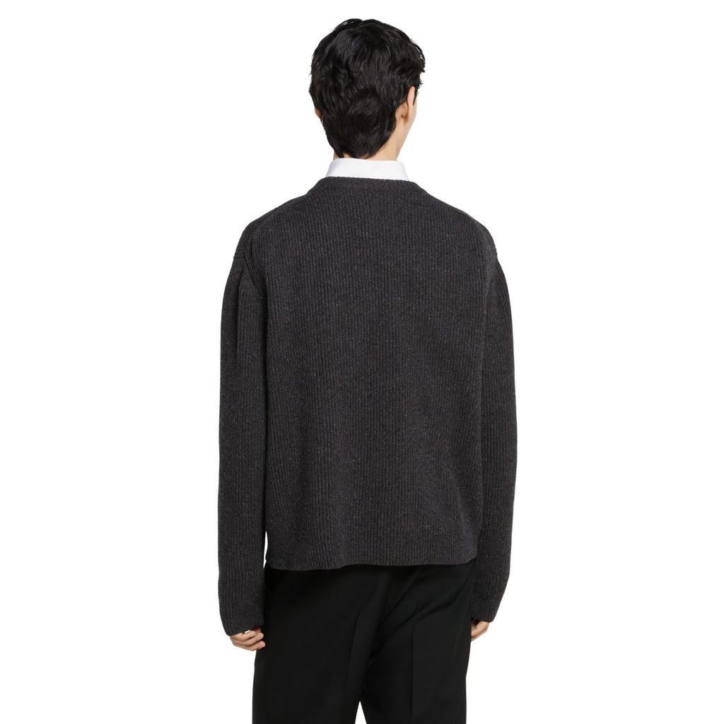 Gucci Wool Cashmere Rib Knit Sweater in Dark Grey and Black #332663