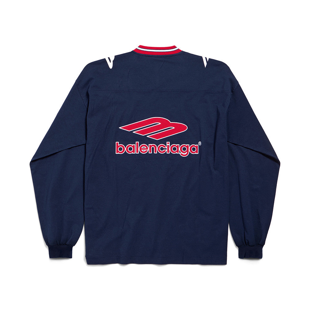 Balenciaga Men's 3b Football Long Sleeve V-neck T-shirt in Dark Navy red  #334654