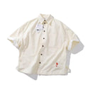 Bottega Veneta Men's Summer Solid Color Embroidered Matchstick Print Single Button Short Sleeve Shirt #77111