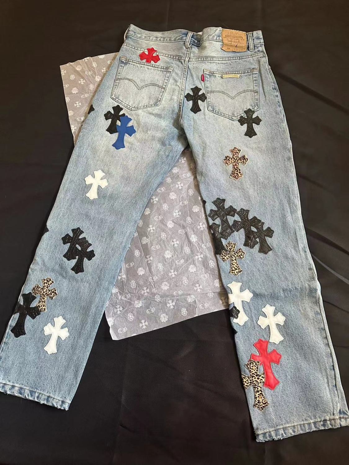 Chrome Hearts Graffiti Blue Denim Jeans Pants #96791