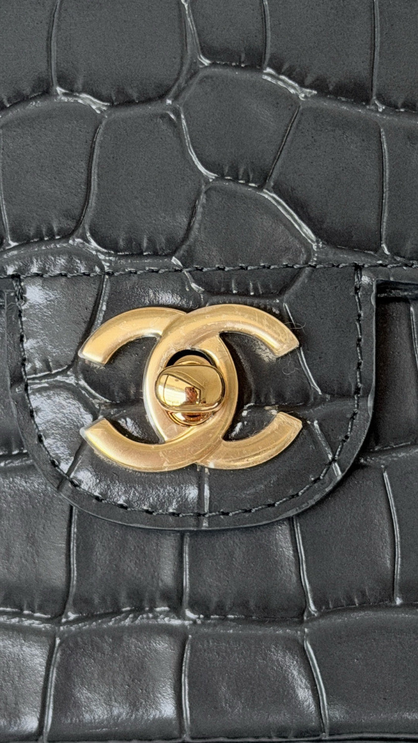 Chanel 26A Handle Clutch Bag Dark Gray Crocodile-embossed Stylish And Versatile Bag Bags #197507