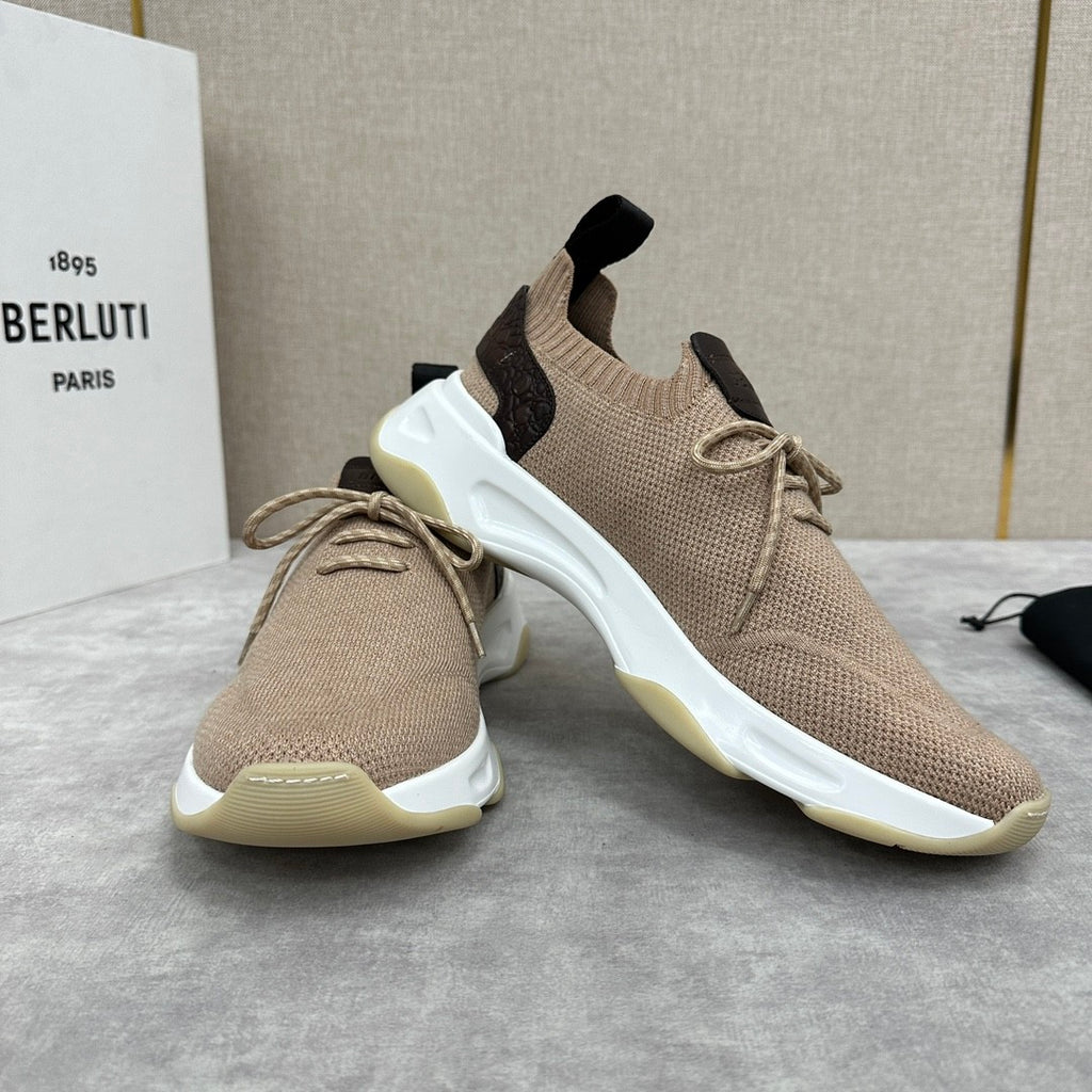 Berluti Shadow Men's Spring/Fall Fashion Casual Round Toe Lace-Up Flat Low Top Flyknit Sneakers Shoes #79358