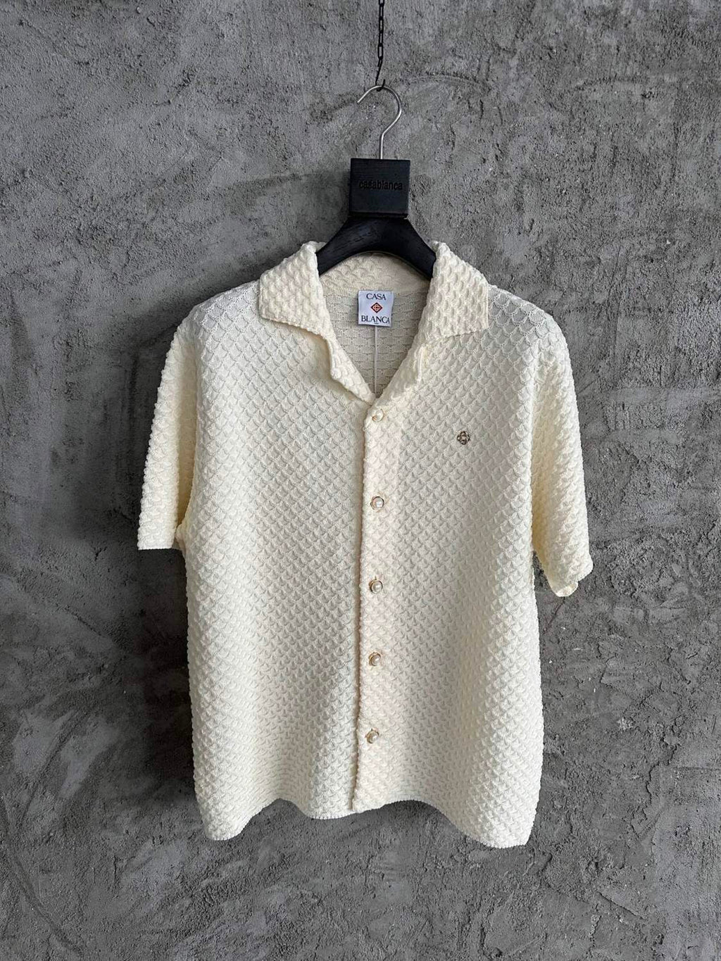 Casablanca Men's Summer Solid Color Single Breasted Knit Short Sleeve Shirt Lace Up Casual Shorts Set Suit #75965