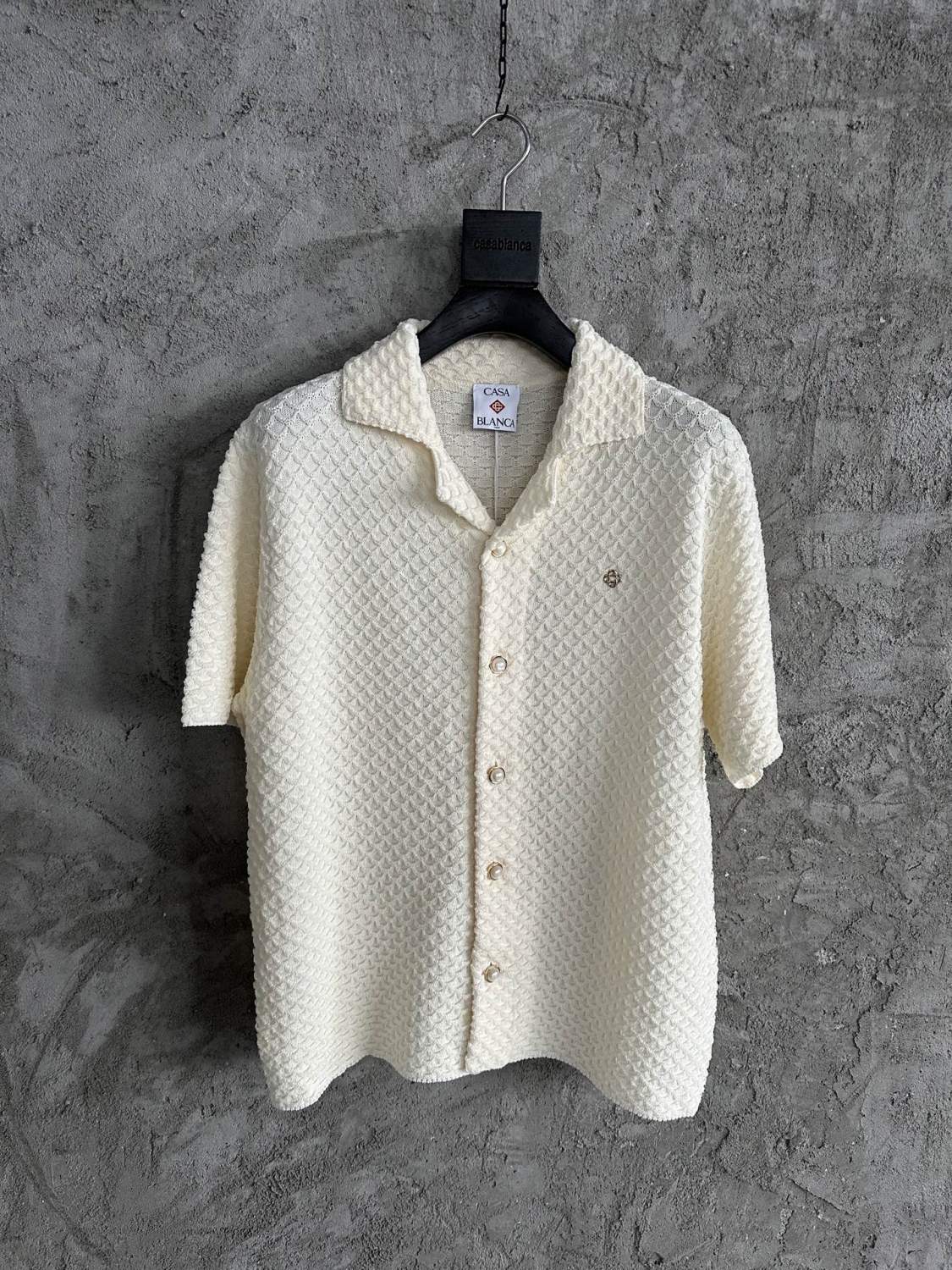 Casablanca Men's Summer Solid Color Single Breasted Knit Short Sleeve Shirt Lace Up Casual Shorts Set Suit #75965