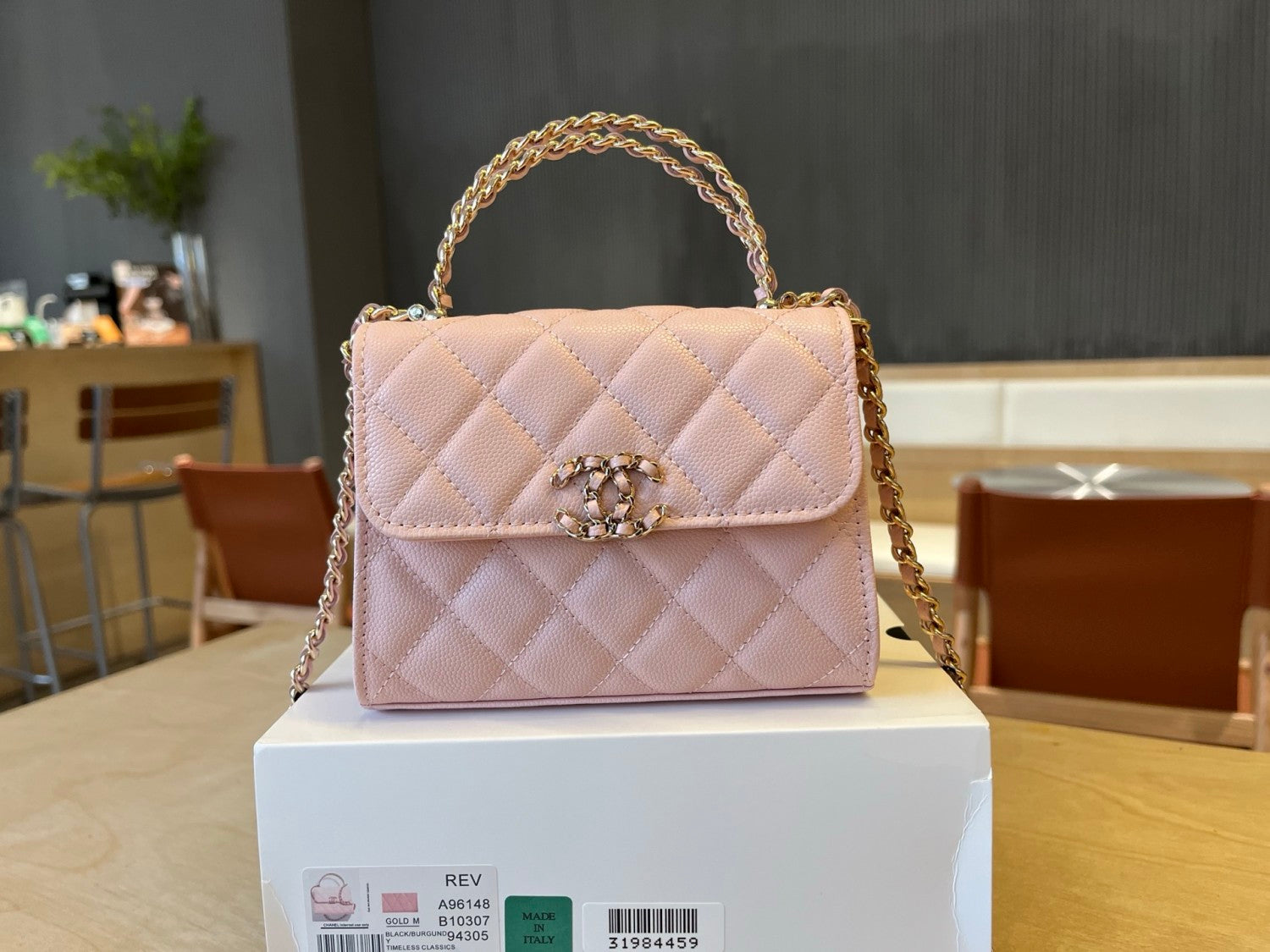 Chanel Women's Gold Metal Chain Grain Embossed Pure Colour Glossy Calfskin Shoulder Crossbody Handbag Bag Bags #76647