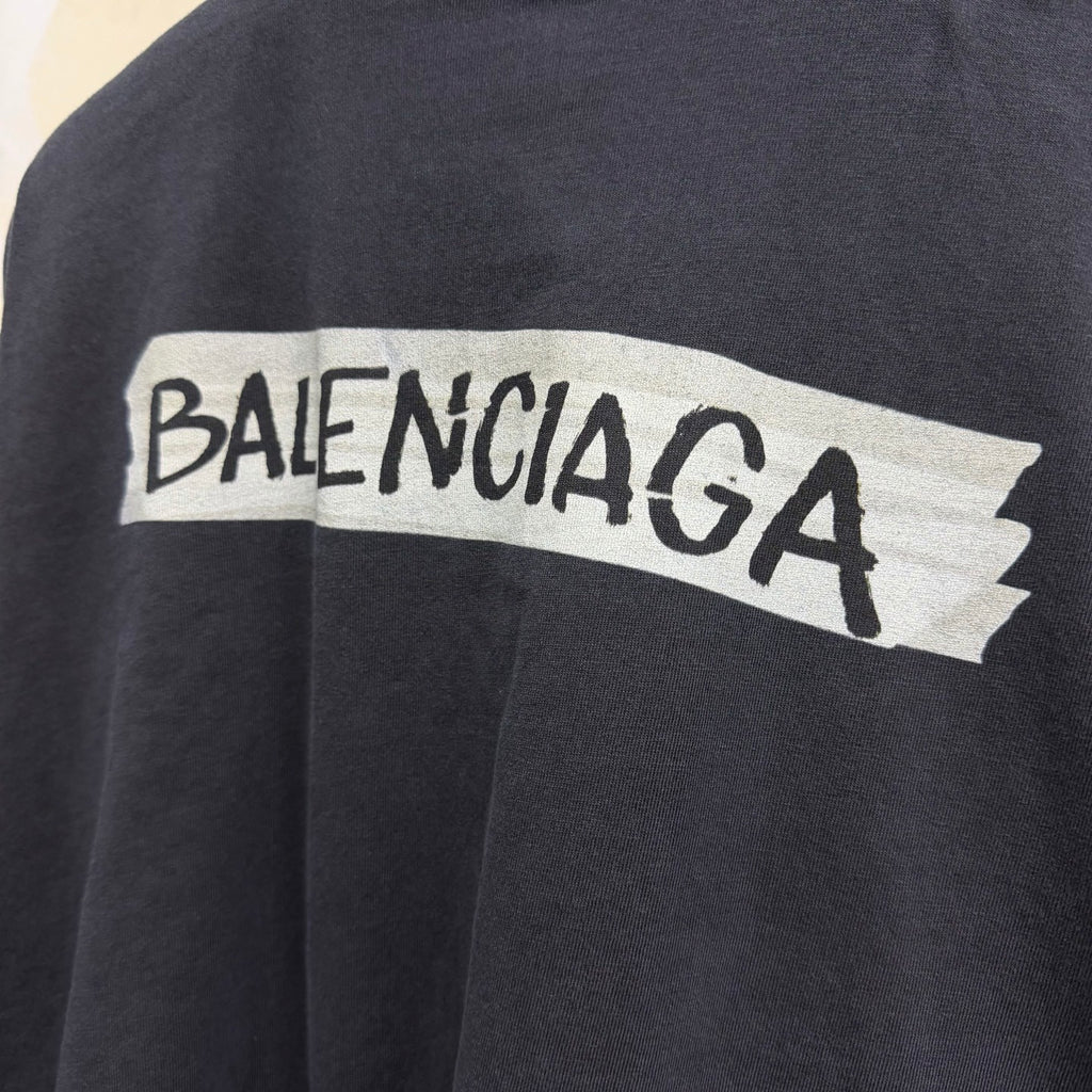 Balenciaga Top-quality Version Men's Masking Tape Long Sleeve T-shirt Large Fit in Faded Black #336737