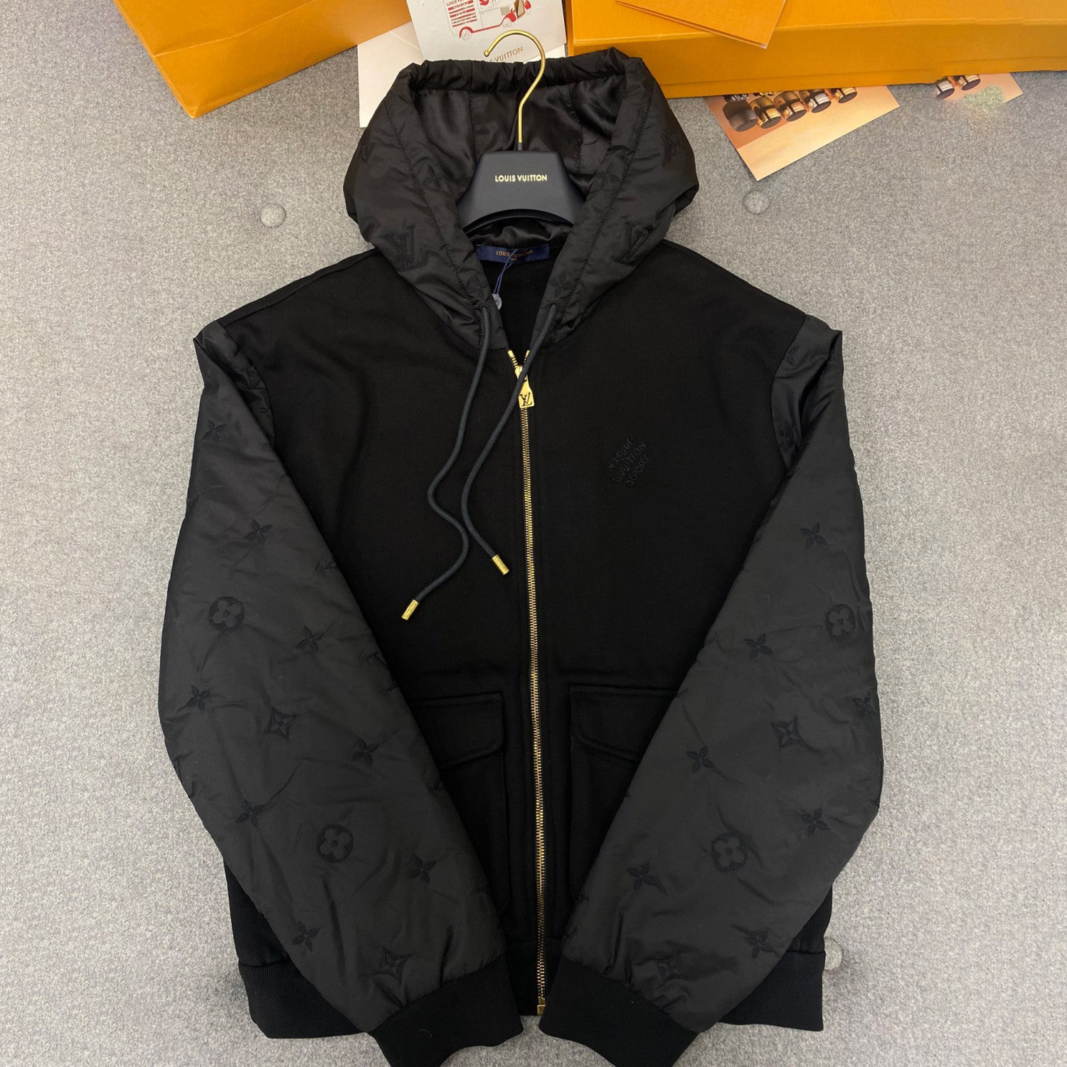 Louis Vuitton Men's Spring/Fall Fashion Casual Solid Color Hooded Zipper Long Sleeve Jacket #78761