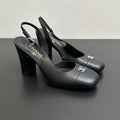 Chanel 9cm Heel Height Double C Thick Heel Back Hollow Color Block Stitching High Heel Sandals #333233