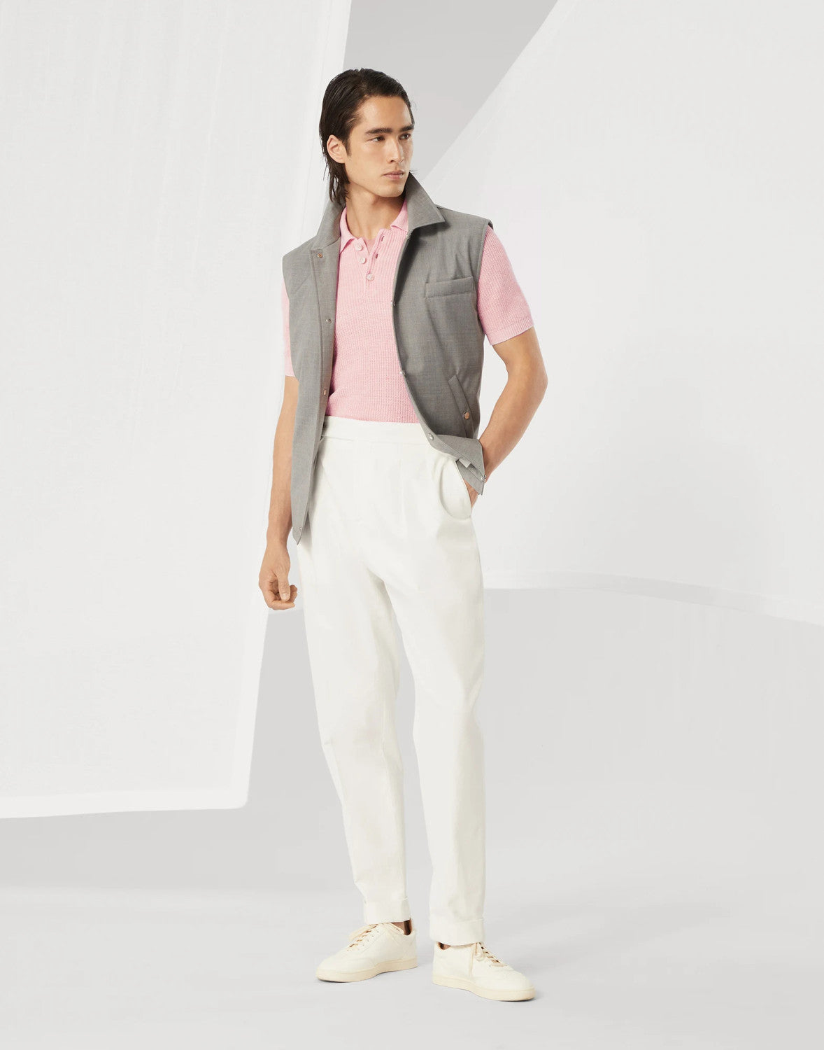 Brunello Cucinelli Men's Summer Linen Cotton Half English Rib Knit Solid Color Short Sleeve Polo Shirt Ngvp #1553