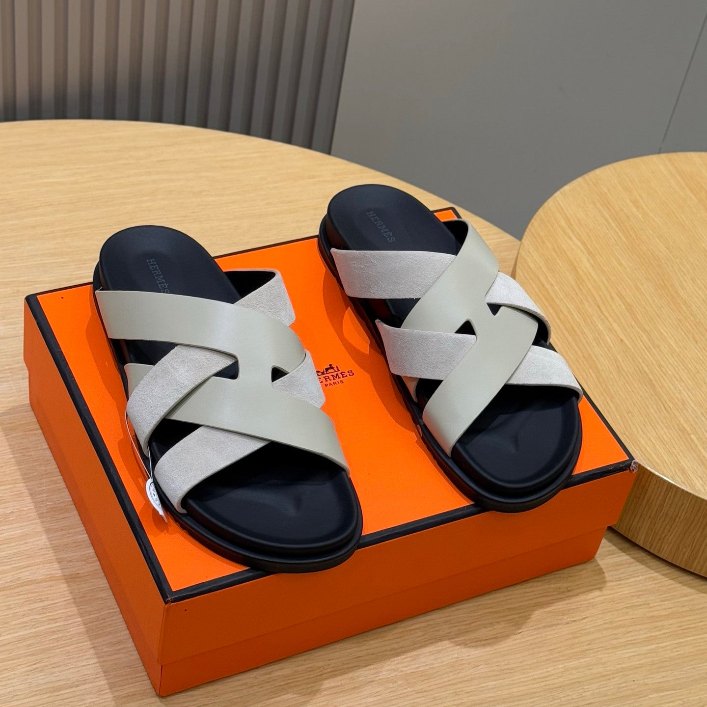 Hermes Men's Summer Solid Color Leather Suede Patchwork Sandals Slippers Shoes #76385