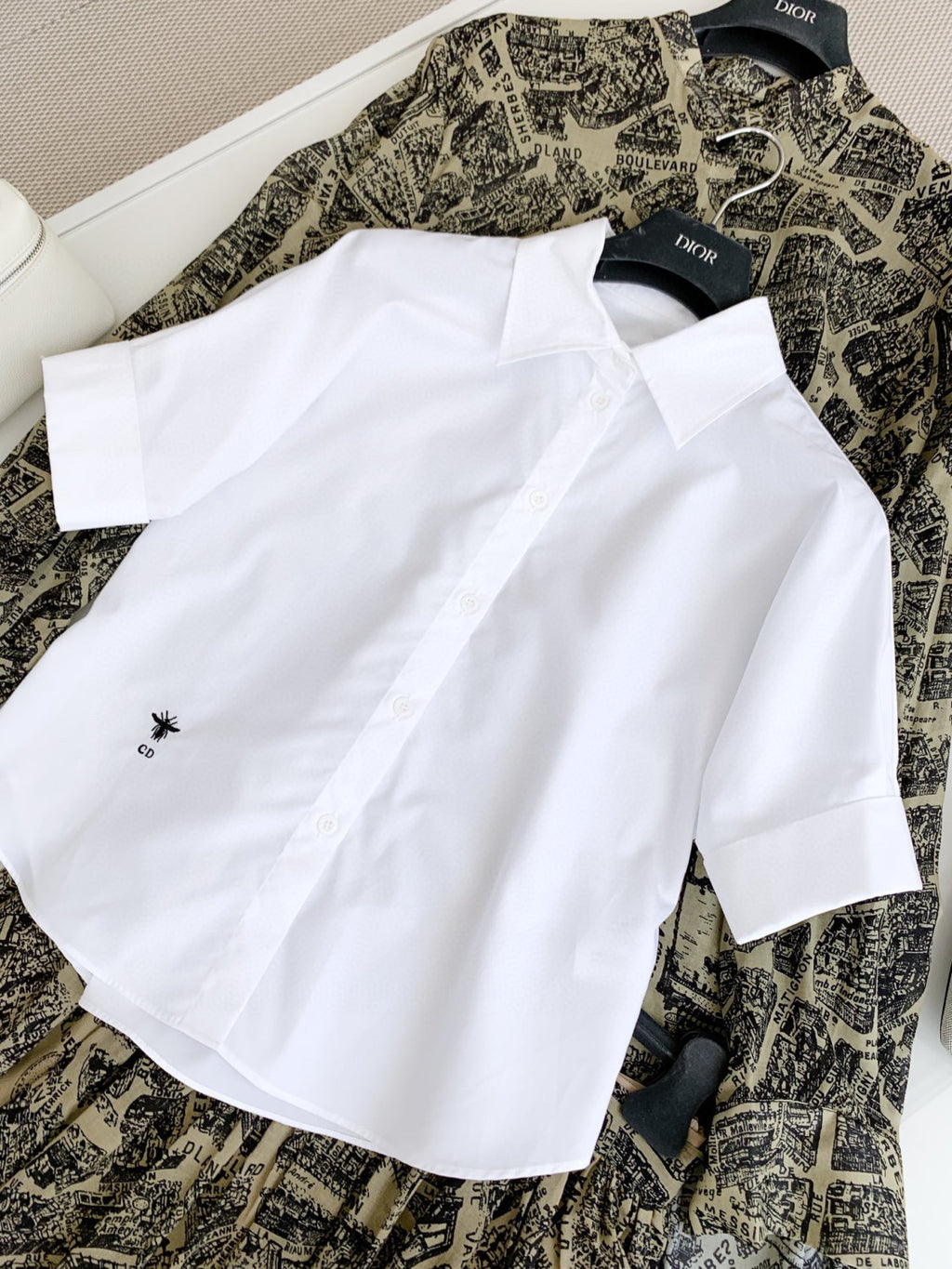 Dior Blouse With Puff Sleeves Women's Embroidered Logo Short Sleeve Shirt #96261