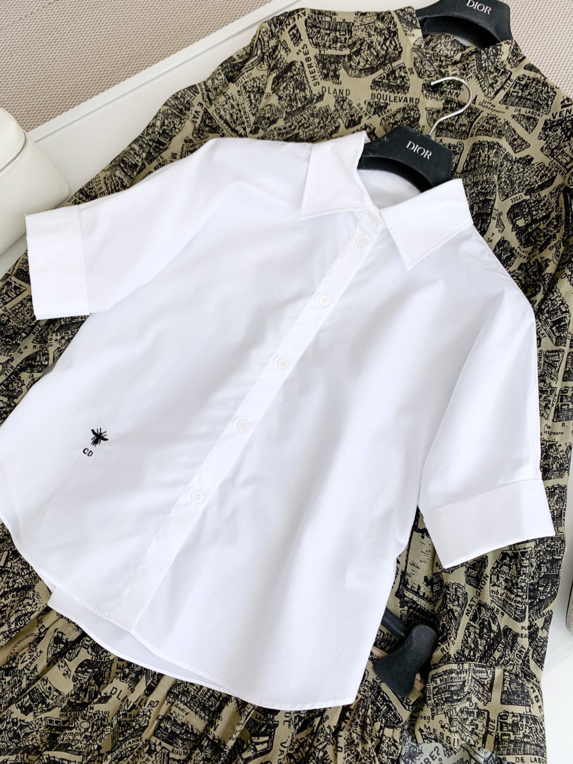 Dior Blouse With Puff Sleeves Women's Embroidered Logo Short Sleeve Shirt #96261