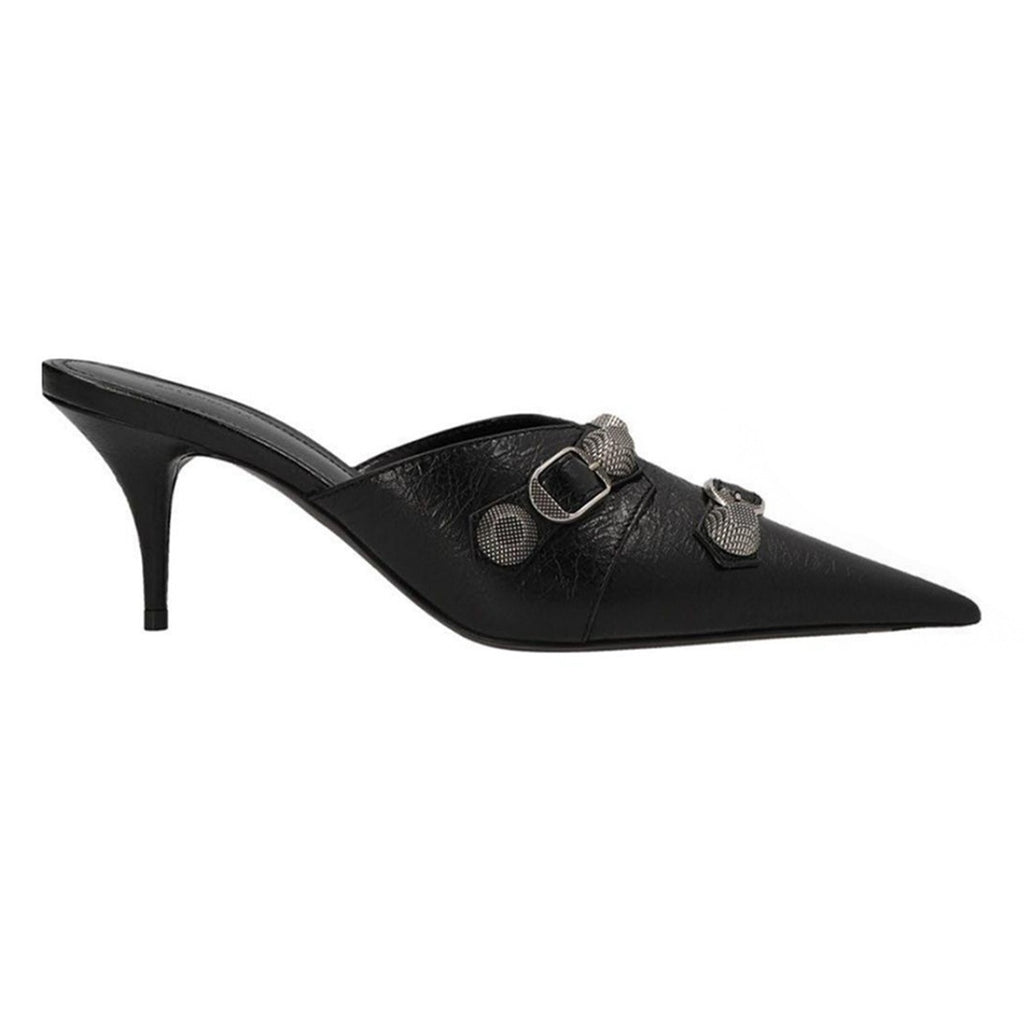 Balenciaga Cowhide Metal Buckle Rivets Pointed Toe Slippers Female External Wear High Heel Half Slippers Fine Heel 8.5cm Ngvp #1594