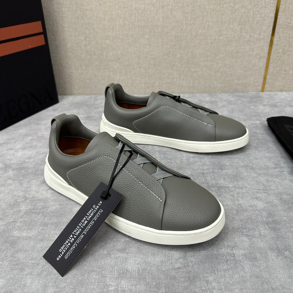 Ermenegildo Zegna Men's Solid Color Leather Fabric Simple Flat Casual Shoes #77176
