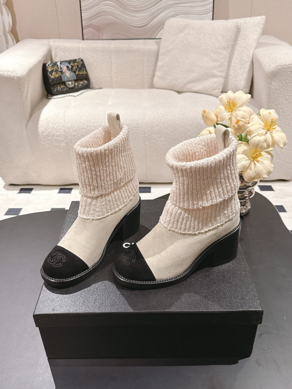 Chanel Knitted Socks High Heel Boots #335028