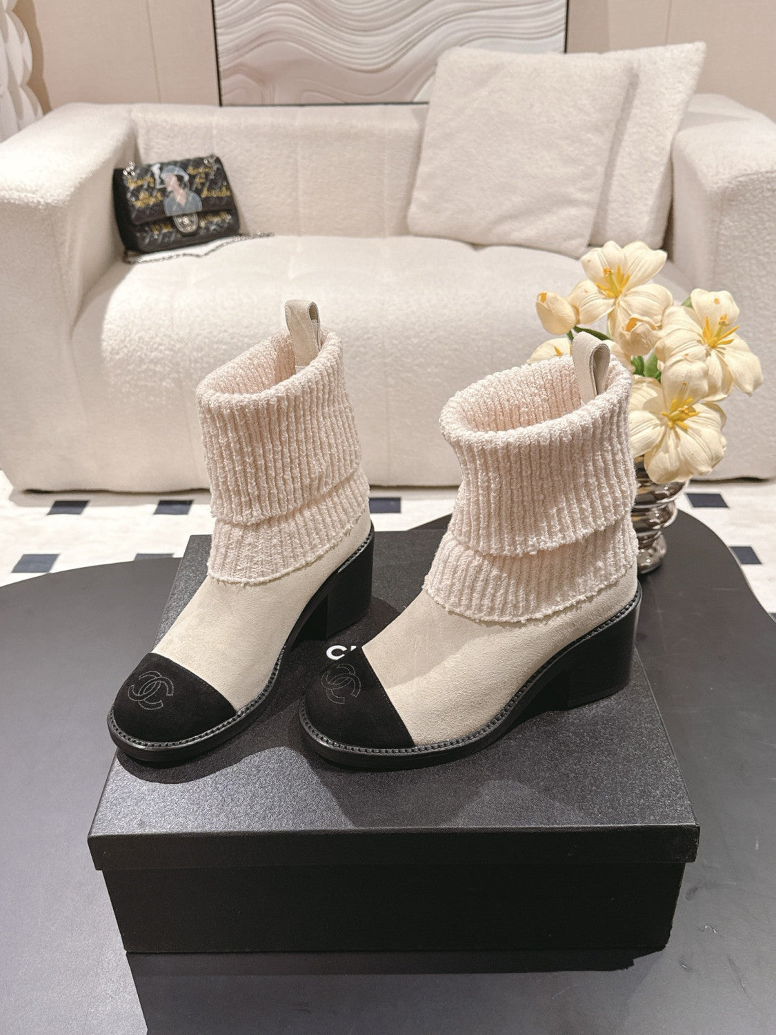 Chanel Knitted Socks High Heel Boots #335028