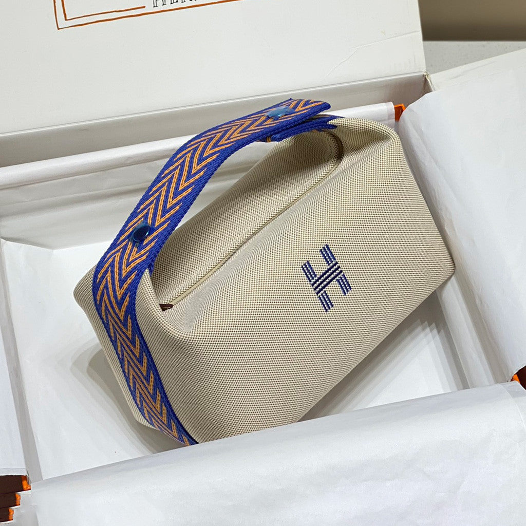 Hermes Classic Casual Color Block Canvas Tote Bag Makeup Bag Toiletry Bag Bags #78245