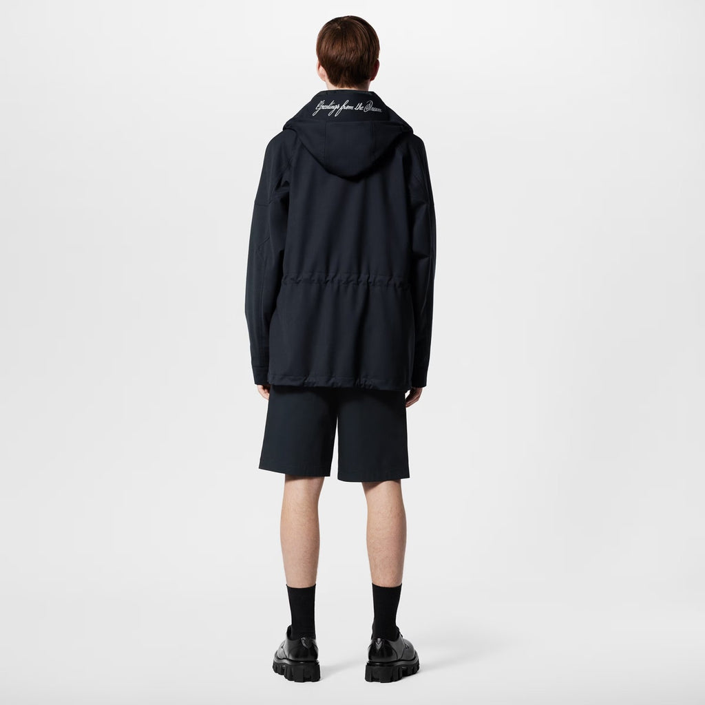 Louis Vuitton Men's Solid Logo Embroidered Hooded Zipper Blue Long Sleeve Fitted Parker Jacket Coat #71458