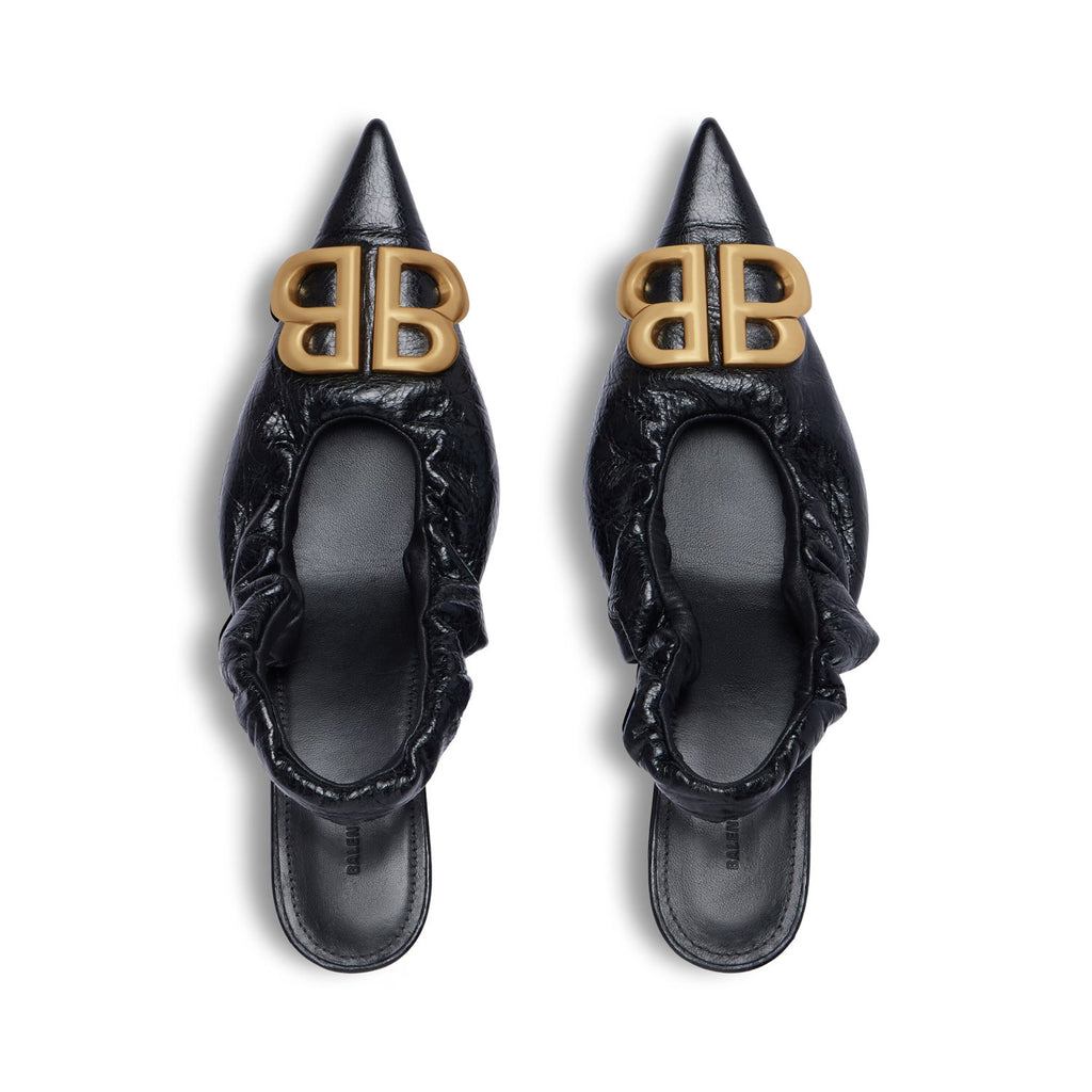 Balenciaga Women's Monaco 50mm Slingback Spring And Summer Double B Metal Decoration Pointed Sandals Fine Heel High Heels Fashion Sexy Black Silver Basic Sandals Shoes Heel 4.5cm #76337