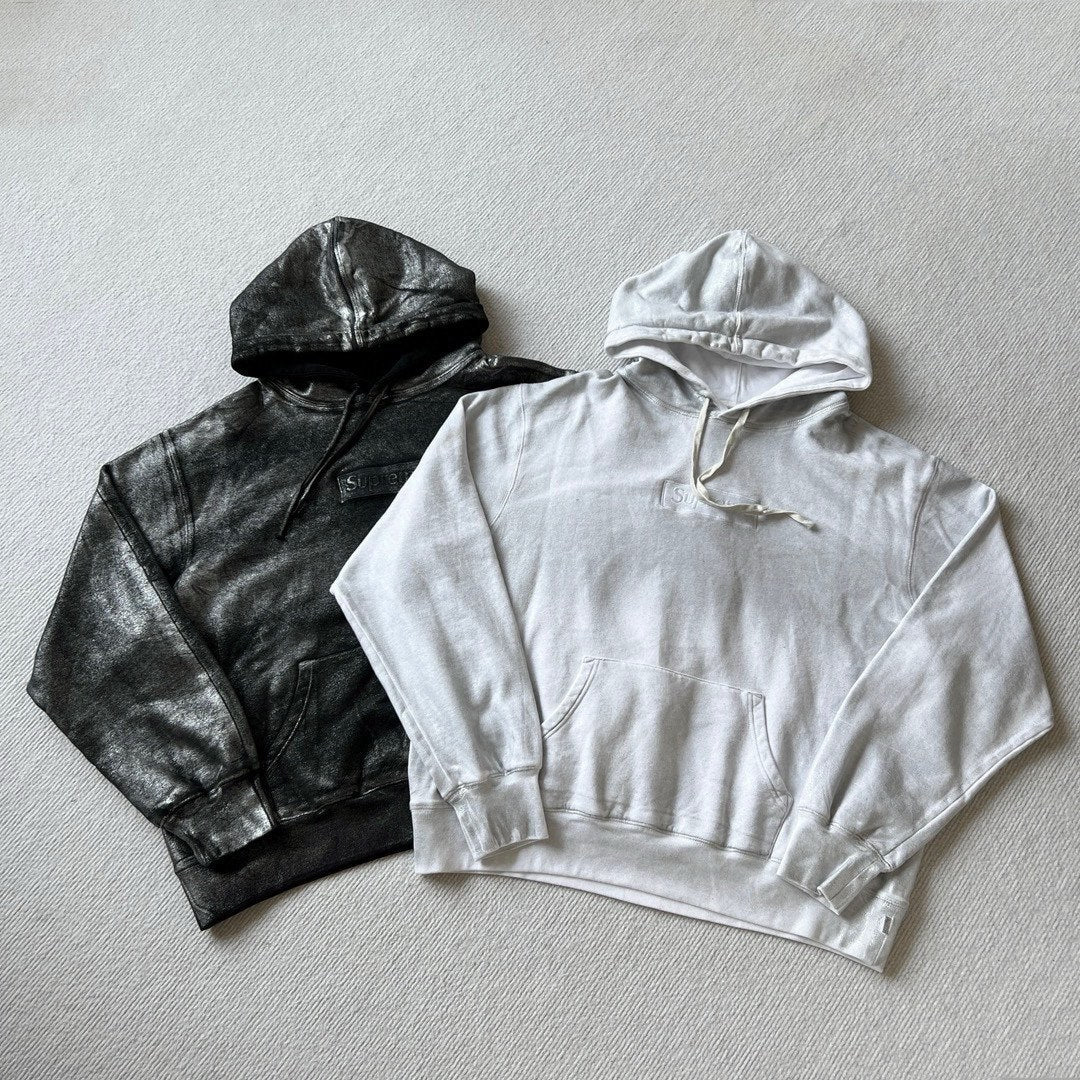 SUPREME/MM6 MAISON MARGIELA Men's and Women's Spring and Autumn Tie-Dye Washed Logo Solid Color Pocket Hooded Sweatshirt Pullover #73148