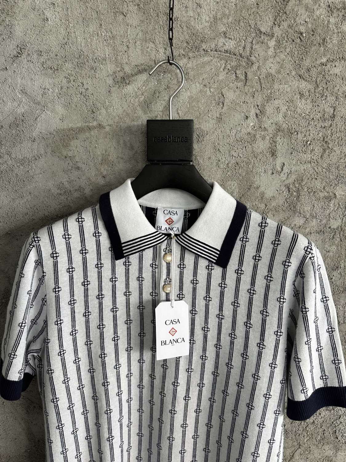Casablanca Men's And Women's Summer Fashion Casual Collared Letter Combination Striped Knitted Polo Shirt Short Sleeved T-Shirt #78332