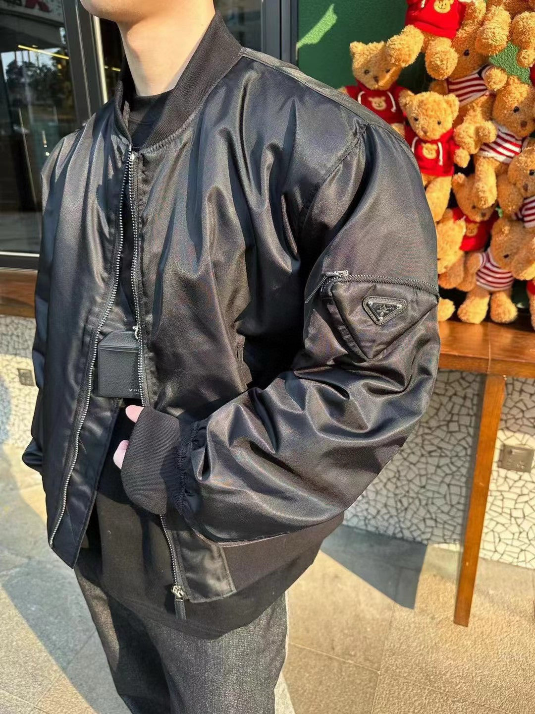 Prada Men And Women With The Same Paragraph Spring And Fall Nylon Material Collar Zipper Baseball Jacket #98496