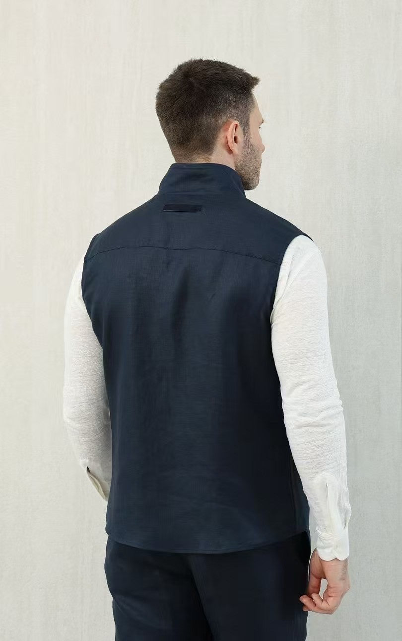 Ermenegildo Zegna Men's Spring And Autumn Solid Color Standing Collar Zipper Fit Sleeveless Vest Jacket Ngvp #1168