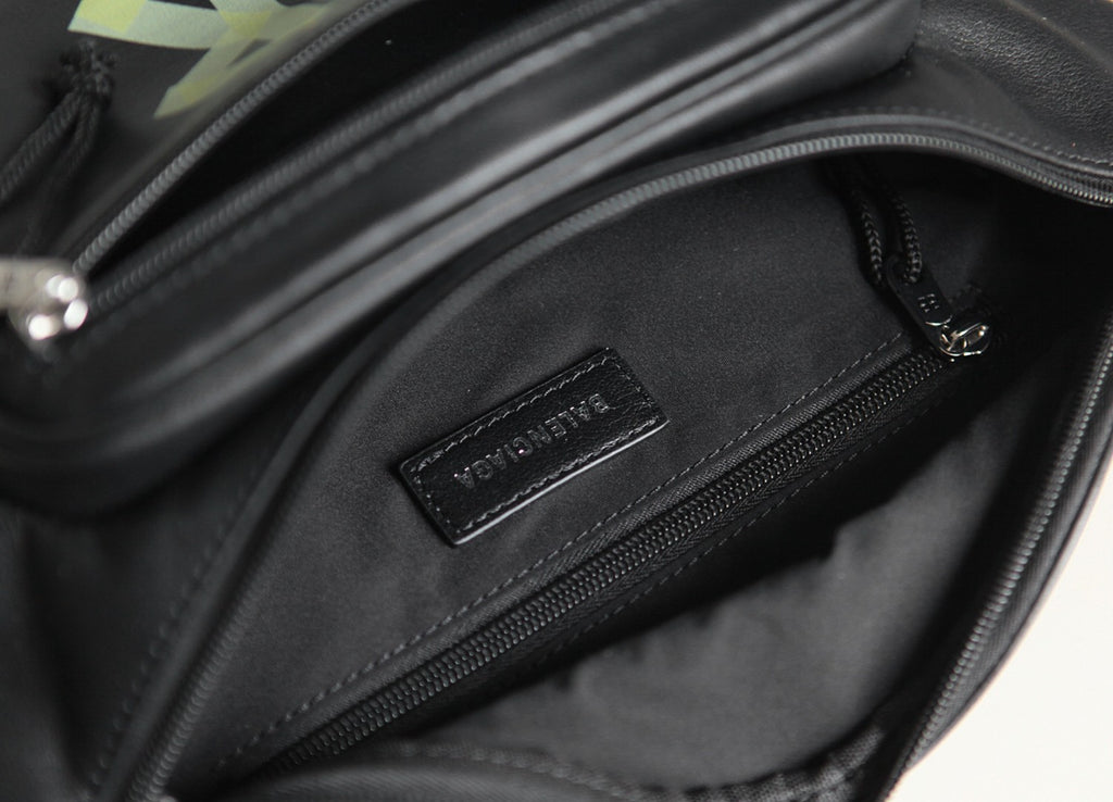 Balenciaga Explorer Men's Letter Print Zipper Closure Black Grained Cowhide Leather Single Shoulder Crossbody Belt Bag Bags #77711