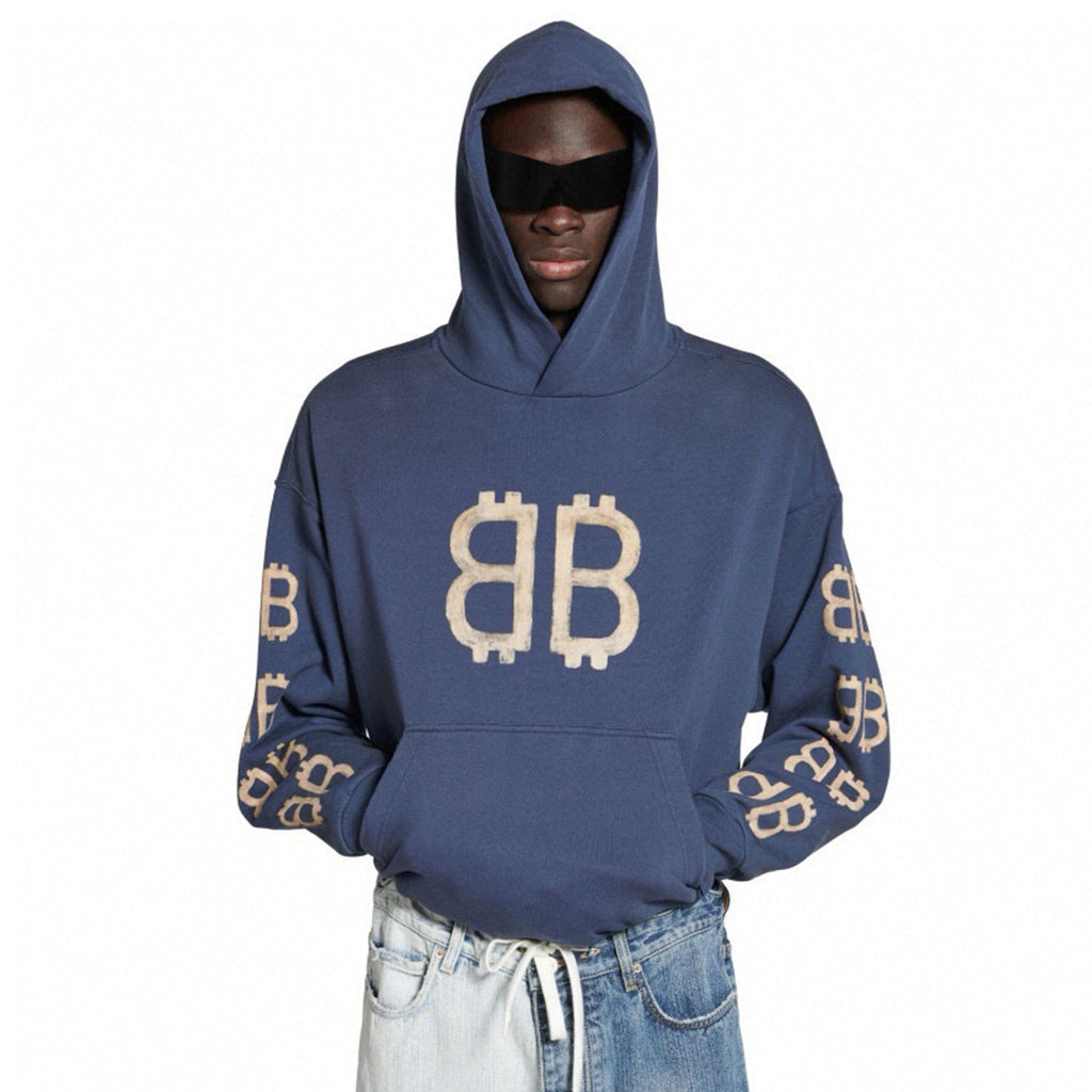 Balenciaga Men's Spring And Autumn Bitcoin Printed Logo Hooded Sweatshirt Fashion High Street Trend Long Sleeve Top Pullover Hoodies Ngvp #8692